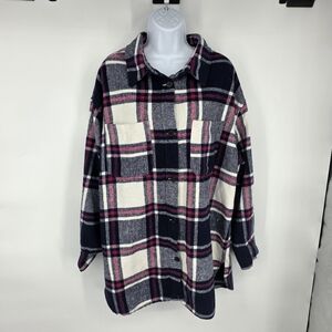 Jason Maxwell Women's Large Oversized Plaid Shacket Shirt Jacket